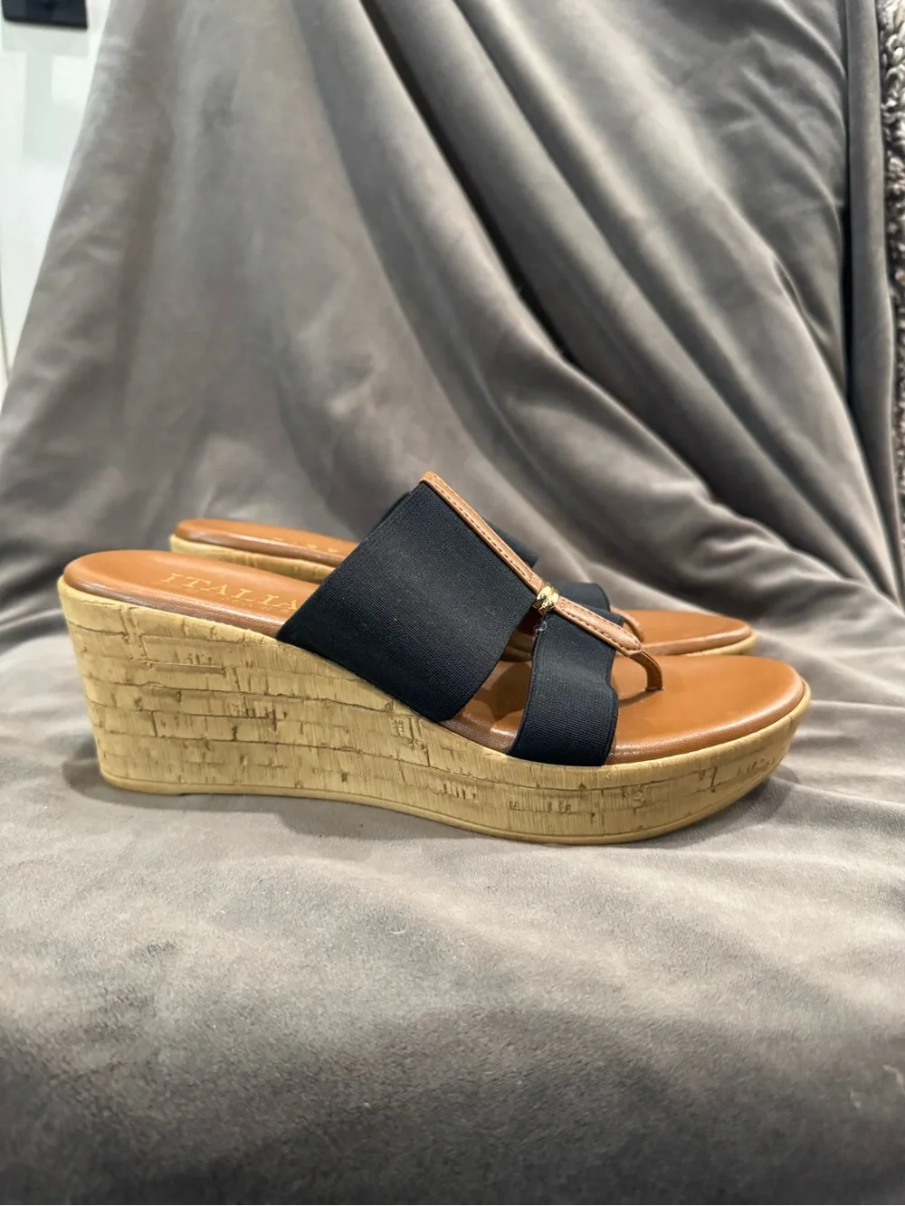Italian Shoemakers Black and Tan Wedge Sandals
